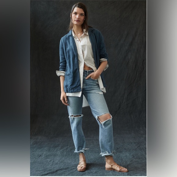 Anthropologie Vintage Washed Blazer Size 8 Navy - Picture 2 of 9